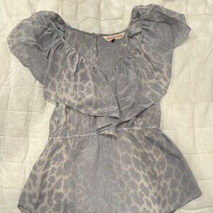Rebecca Taylor Gray Animal Print Ruffle Sleeve Blouse